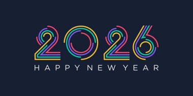 2026 Mutlu Yıllar Tasarım Vektörü. Moda benzersiz yeni yıl 2026 logo tasarım şablonu