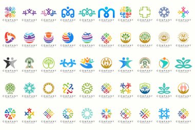 İnsanlar, topluluk, takım, yaratıcı merkez, sosyal bağlantı simgeleri ayarlandı.