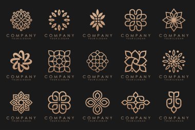 Floral ornament logo icon set. Abstract beauty flower or mandala logo design collection.