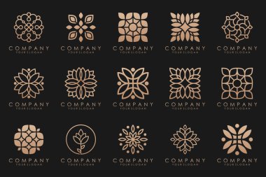 Floral ornament logo icon set. Abstract beauty flower or mandala logo design collection.