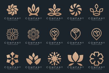 Soyut zarif çiçek gül logosu seti.