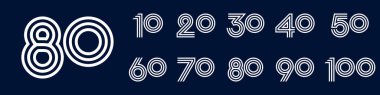10. yıl dönümü ve 100. yıl dönümü logo tasarımları. Kutlama etkinliği, düğün, tebrik kartı ve davetiye için soyut numara, vektör illüstrasyonu