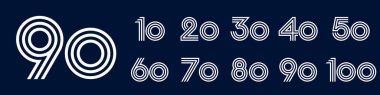 10. yıl dönümü ve 100. yıl dönümü logo tasarımları. Kutlama etkinliği, düğün, tebrik kartı ve davetiye için soyut numara, vektör illüstrasyonu