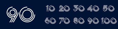 10. yıl dönümü ve 100. yıl dönümü logo tasarımları. Kutlama etkinliği, düğün, tebrik kartı ve davetiye için soyut numara, vektör illüstrasyonu