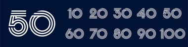 10. yıl dönümü ve 100. yıl dönümü logo tasarımları. Kutlama etkinliği, düğün, tebrik kartı ve davetiye için soyut numara, vektör illüstrasyonu