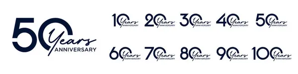 10. yıl dönümü ve 100. yıl dönümü logo tasarımları. Kutlama etkinliği, düğün, tebrik kartı ve davetiye için soyut numara, vektör illüstrasyonu