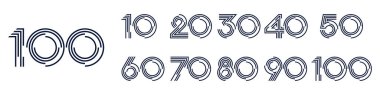 10. yıl dönümü ve 100. yıl dönümü logo tasarımları. Kutlama etkinliği, düğün, tebrik kartı ve davetiye için soyut numara, vektör illüstrasyonu
