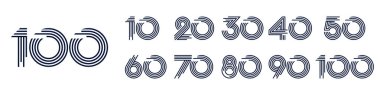 10. yıl dönümü ve 100. yıl dönümü logo tasarımları. Kutlama etkinliği, düğün, tebrik kartı ve davetiye için soyut numara, vektör illüstrasyonu