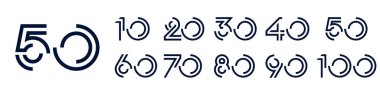 10. yıl dönümü ve 100. yıl dönümü logo tasarımları. Kutlama etkinliği, düğün, tebrik kartı ve davetiye için soyut numara, vektör illüstrasyonu