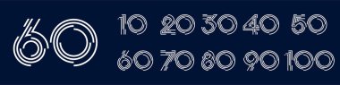 10. yıl dönümü ve 100. yıl dönümü logo tasarımları. Kutlama etkinliği, düğün, tebrik kartı ve davetiye için soyut numara, vektör illüstrasyonu