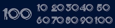 10. yıl dönümü ve 100. yıl dönümü logo tasarımları. Kutlama etkinliği, düğün, tebrik kartı ve davetiye için soyut numara, vektör illüstrasyonu