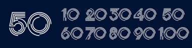 10. yıl dönümü ve 100. yıl dönümü logo tasarımları. Kutlama etkinliği, düğün, tebrik kartı ve davetiye için soyut numara, vektör illüstrasyonu
