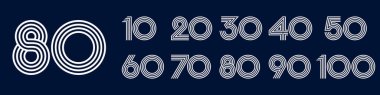 10. yıl dönümü ve 100. yıl dönümü logo tasarımları. Kutlama etkinliği, düğün, tebrik kartı ve davetiye için soyut numara, vektör illüstrasyonu