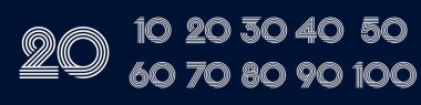 10. yıl dönümü ve 100. yıl dönümü logo tasarımları. Kutlama etkinliği, düğün, tebrik kartı ve davetiye için soyut numara, vektör illüstrasyonu