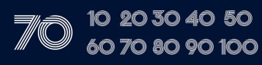 10. yıl dönümü ve 100. yıl dönümü logo tasarımları. Kutlama etkinliği, düğün, tebrik kartı ve davetiye için soyut numara, vektör illüstrasyonu