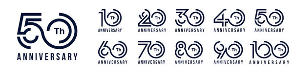 collection anniversary 10 to 100 year logo designs. abstract number for celebration event, wedding, greeting card, and invitation, vector illustration