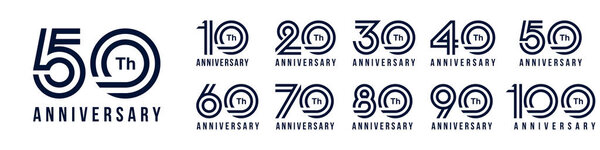 collection anniversary 10 to 100 year logo designs. abstract number for celebration event, wedding, greeting card, and invitation, vector illustration