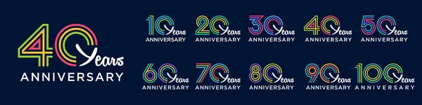 10. yıl dönümü ve 100. yıl dönümü logo tasarımları. Kutlama etkinliği, düğün, tebrik kartı ve davetiye için soyut numara, vektör illüstrasyonu