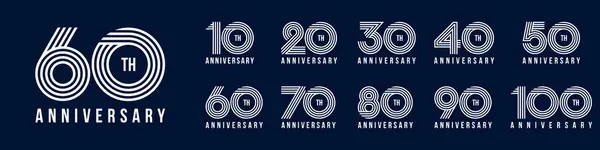 10. yıl dönümü ve 100. yıl dönümü logo tasarımları. Kutlama etkinliği, düğün, tebrik kartı ve davetiye için soyut numara, vektör illüstrasyonu