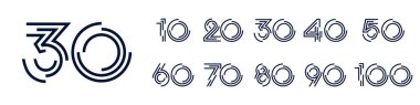 10. yıl dönümü ve 100. yıl dönümü logo tasarımları. Kutlama etkinliği, düğün, tebrik kartı ve davetiye için soyut numara, vektör illüstrasyonu