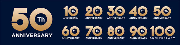 collection anniversary 10 to 100 year logo designs. abstract number for celebration event, wedding, greeting card, and invitation, vector illustration