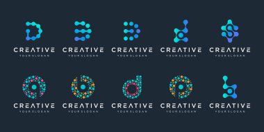 D harfi ve B logosu, nokta stili. Evrensel renkli biyoteknoloji molekülü atom DNA çipi sembolü. Bu logo araştırma, bilim, tıbbi, logoti, teknoloji ve laboratuvar için uygundur.,