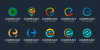 Yaratıcı E harfi logo tasarım şablonu. Finans, danışmanlık, basit iş ikonları.