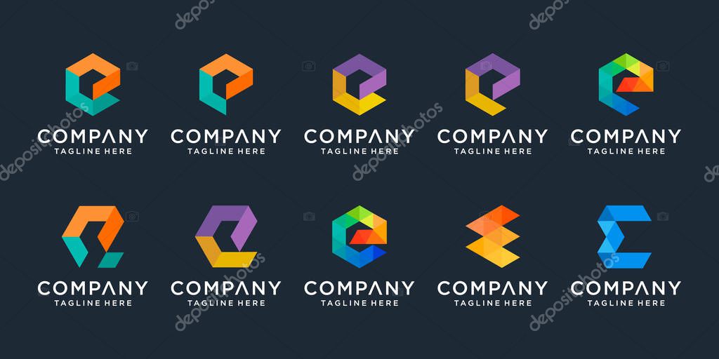 Set of creative letter e logo design template. icons for business of digital, technology, finance, luxury, elegant, simple.