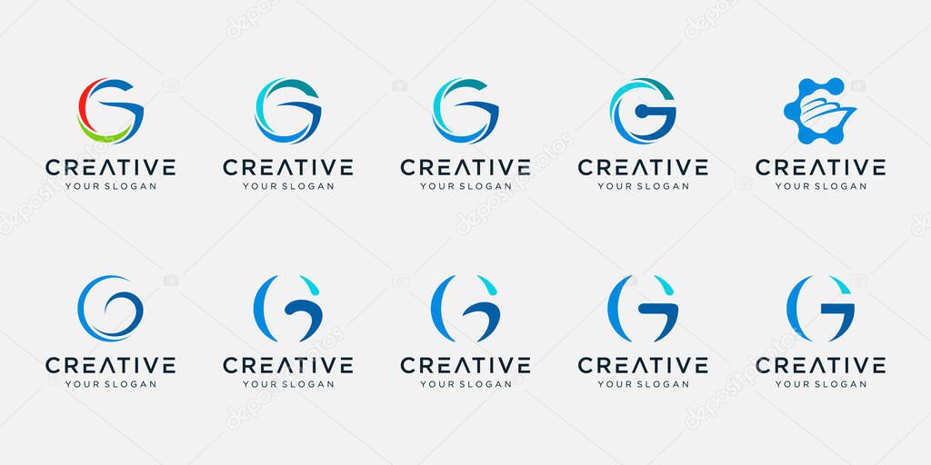 Set of abstract initial letter G logo template. icons for business of fashion, automotive, financial
