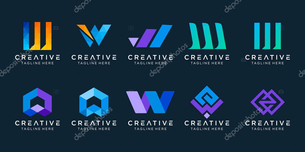 Abstract Collection initials W logo design template. icons for business of fashion, sport, digital, technology, simple.