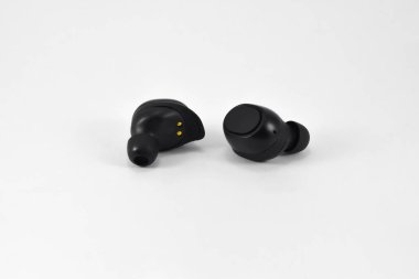 True Wireless Earphone bluetooth voice control isolated on white background.