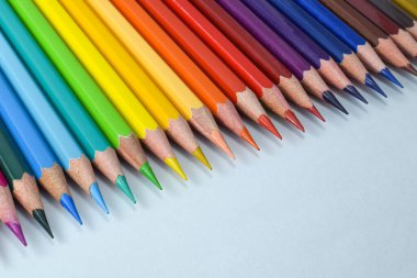 Close-up of Colour pencils isolated on white background.
