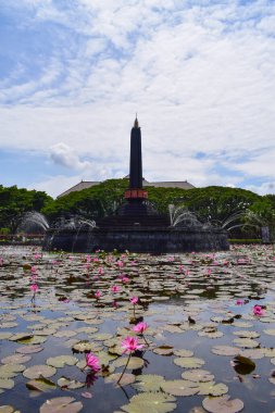 View of Malang Tugu Square with beautiful garden Lotus Flower park is located in front of City Hall (Balai Kota Malang).