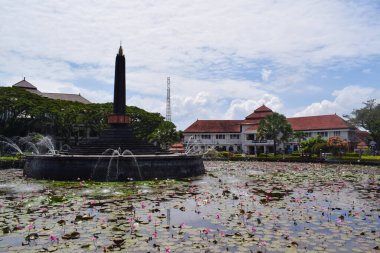 View of Malang Tugu Square in front of City Hall, the main landmark of Malang City in East Java, Indonesia