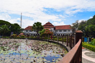 View of Malang Tugu Square with beautiful garden Lotus Flower park is located in front of City Hall (Balai Kota Malang).