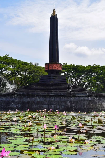 View of Malang Tugu Square with beautiful garden Lotus Flower park is located in front of City Hall (Balai Kota Malang).