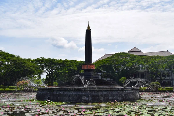 View of Malang Tugu Square with beautiful garden Lotus Flower park is located in front of City Hall (Balai Kota Malang).