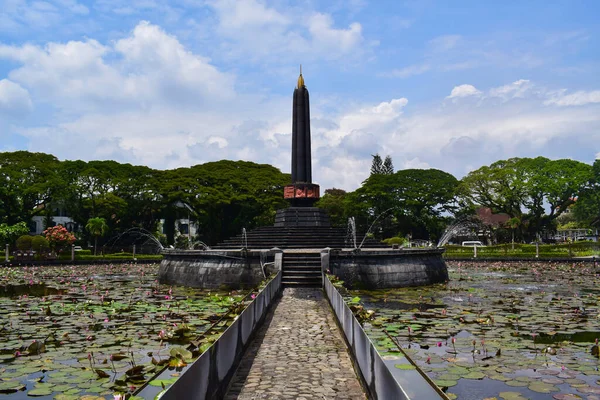 View of Malang Tugu Square with beautiful garden Lotus Flower park is located in front of City Hall (Balai Kota Malang).