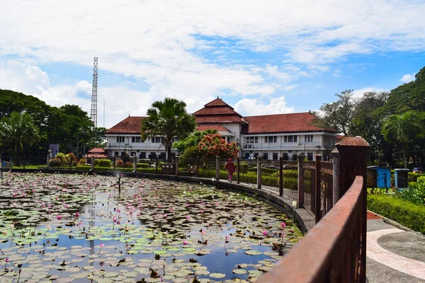 View of Malang Tugu Square with beautiful garden Lotus Flower park is located in front of City Hall (Balai Kota Malang).