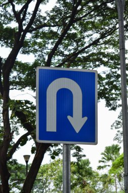 U-Turn Right Traffic Road Sign in Indonesia.