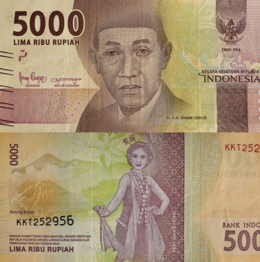 Dr. K.H. Idham Chalid Portrait from Indonesian 5000 Rupiah 2016 Banknotes. Front and back money