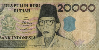 Ki Hadjar Dewantara, Portrait from Indonesia 20000 Rupiah 1998 Banknotes. Old Indonesian rupiah banknotes series