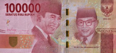 Indonesian rupiah banknotes series with the value of one hundred thousand rupiah IDR 100000 issue 2016. One hundred thousand rupiahs