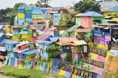 Malang, 07 Desember 2022 - View of Colorful Jodipan village (Kampung Warna Warni Jodipan) in Malang, East Java, Indonesia