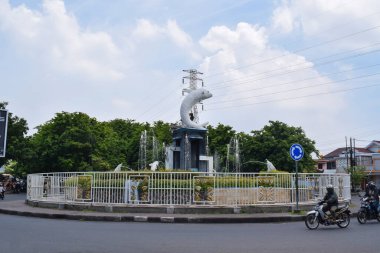 Sidoarjo, Indonesia - November 8, 2022 : The Sidoarjo Monument in the form of shrimp and milkfish.