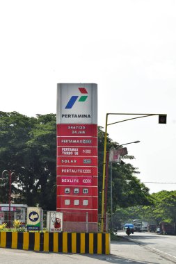 Pasuruan, 17 November 2022 - Pertamina refueling station building, gas station in the morning. PERTAMINA, largest producer and exporter of Liquefied Natural Gas (LNG).
