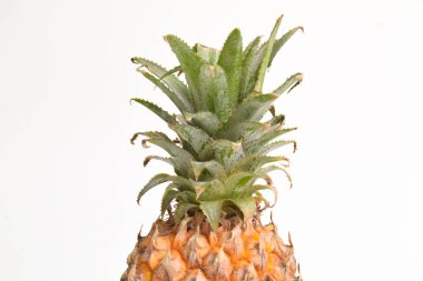 Taze olgun ananas meyvesi, beyaz arka planda izole edilmiş ananas.