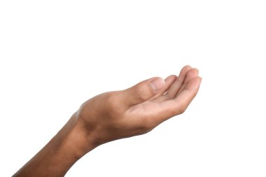 Eller açık ve yardım etmeye ya da almaya hazır, beyaz arka planda kırpma yolu ile izole edilmiş. Kurtuluşa uzanan ellere yardım etmek.