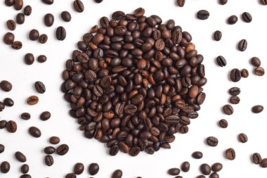 Top view of Coffee beans in circle shape isolated on white background. clipart