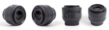 Beyaz arkaplanda izole edilmiş DSLR Kamera Mercekleri